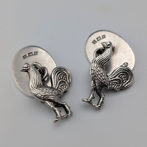 1953年 英国ヴィンテージ 雄鶏彫刻 純銀製 カフリンクス カフスボタン Deakin&Francis